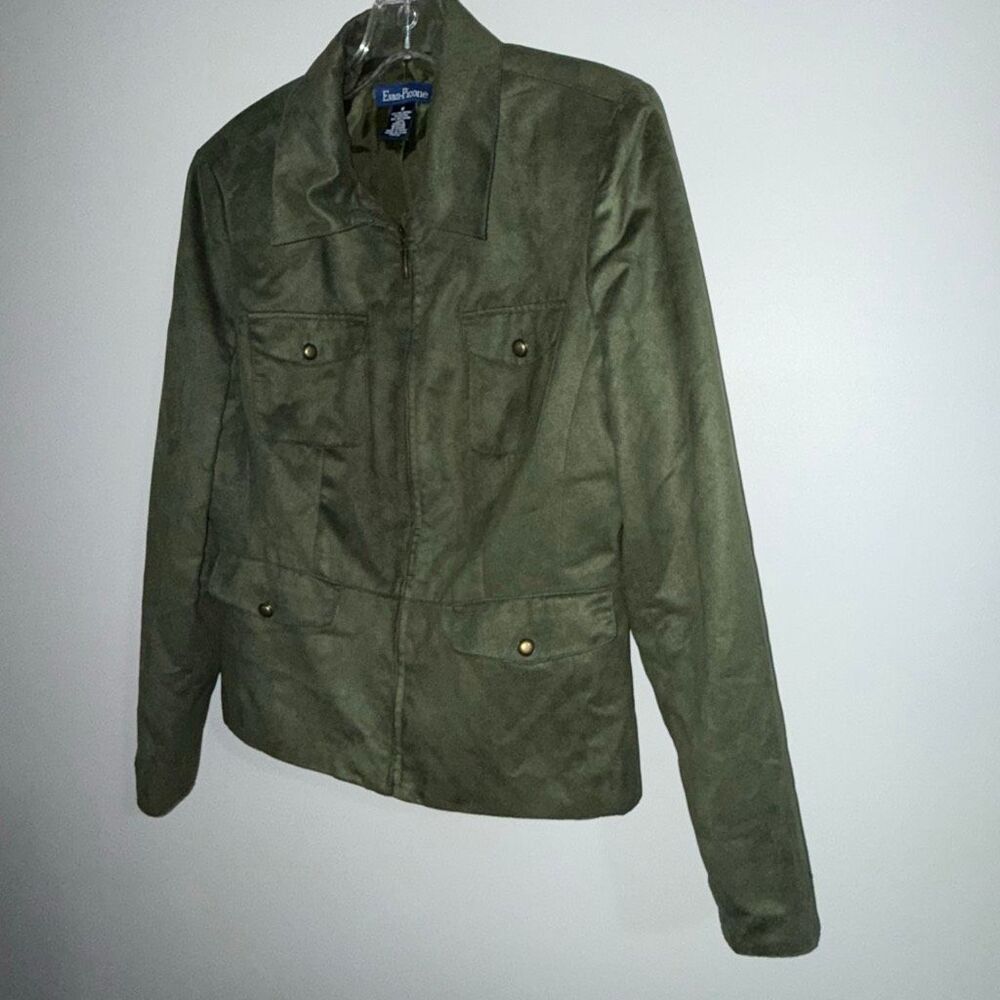 Vintage Evan-Picone Olive Faux Suede Utility Safari Jacket Zip Front‎ Size 8 - Picture 6 of 13